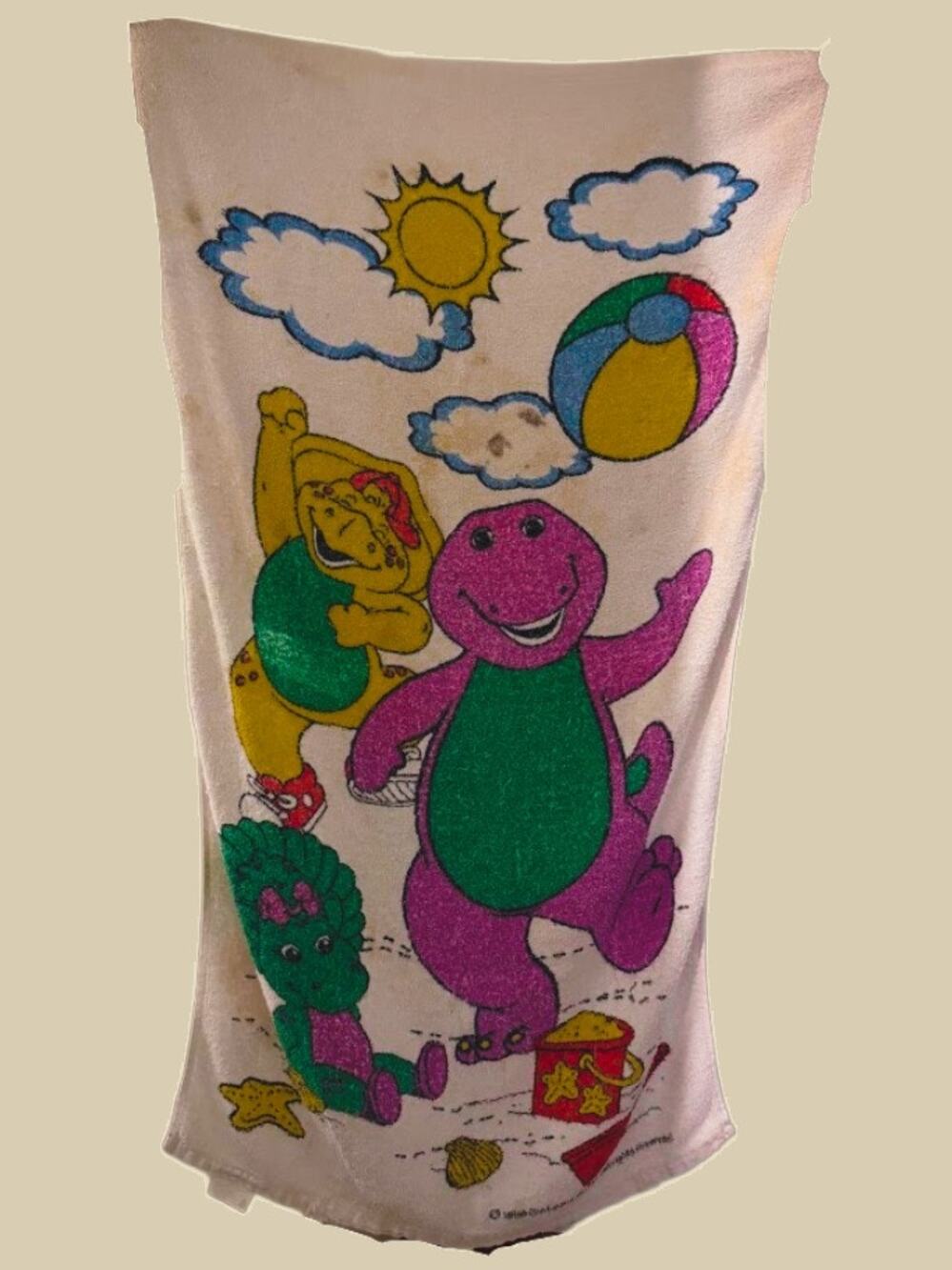 1998 Vintage Barney Dinosaur Beach Bath Towel 100% Cotton